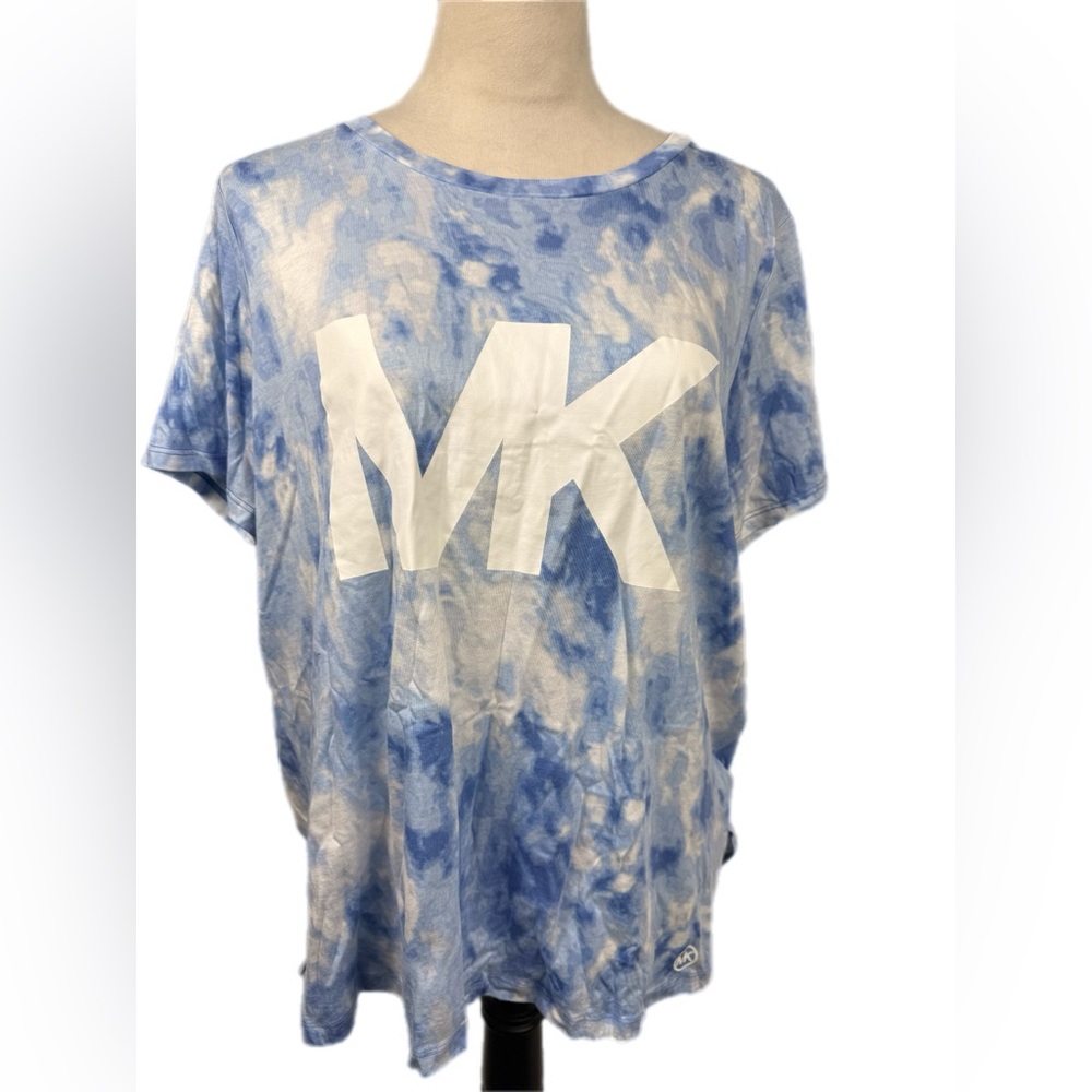 Michael Kors blue tie dye  short sleeve top with MK logo on the front size XL